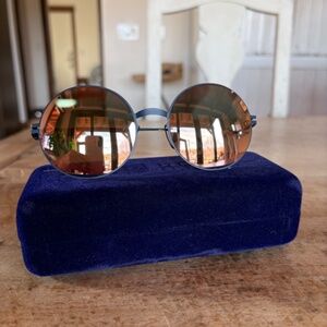MYKITA X BERNHARD WILLHELM JANIS Sunglasses; Blue w/ gold lenses